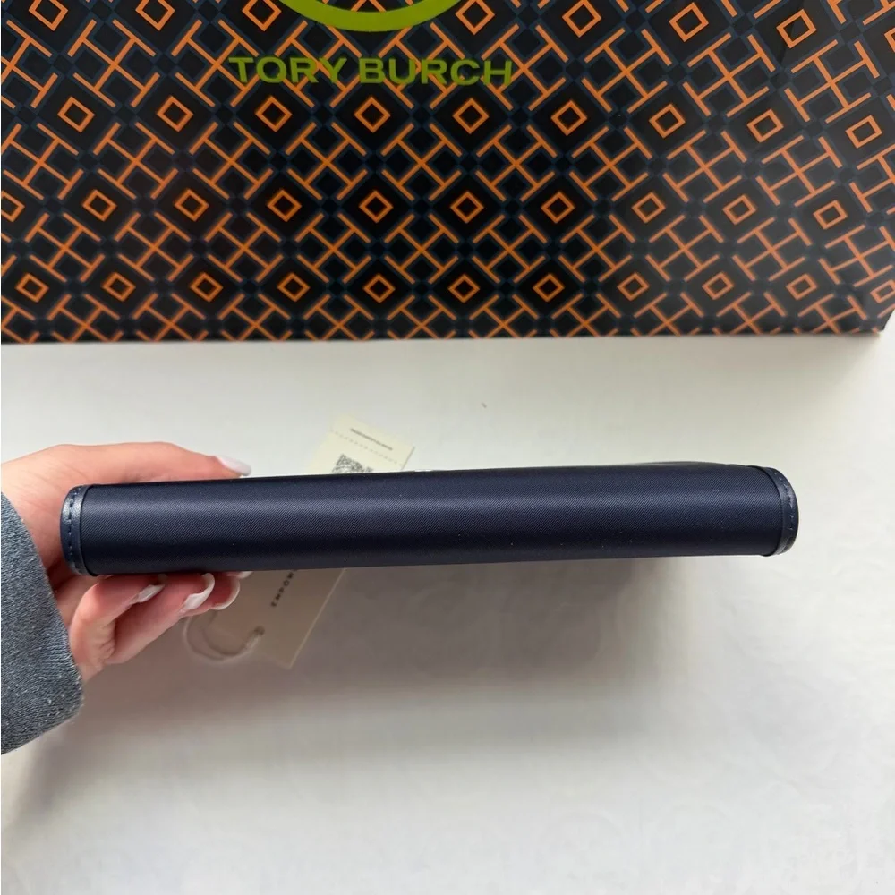 Tory Burch Nylon Small Slim Envelope Wallet Tory Navy Blue Silver